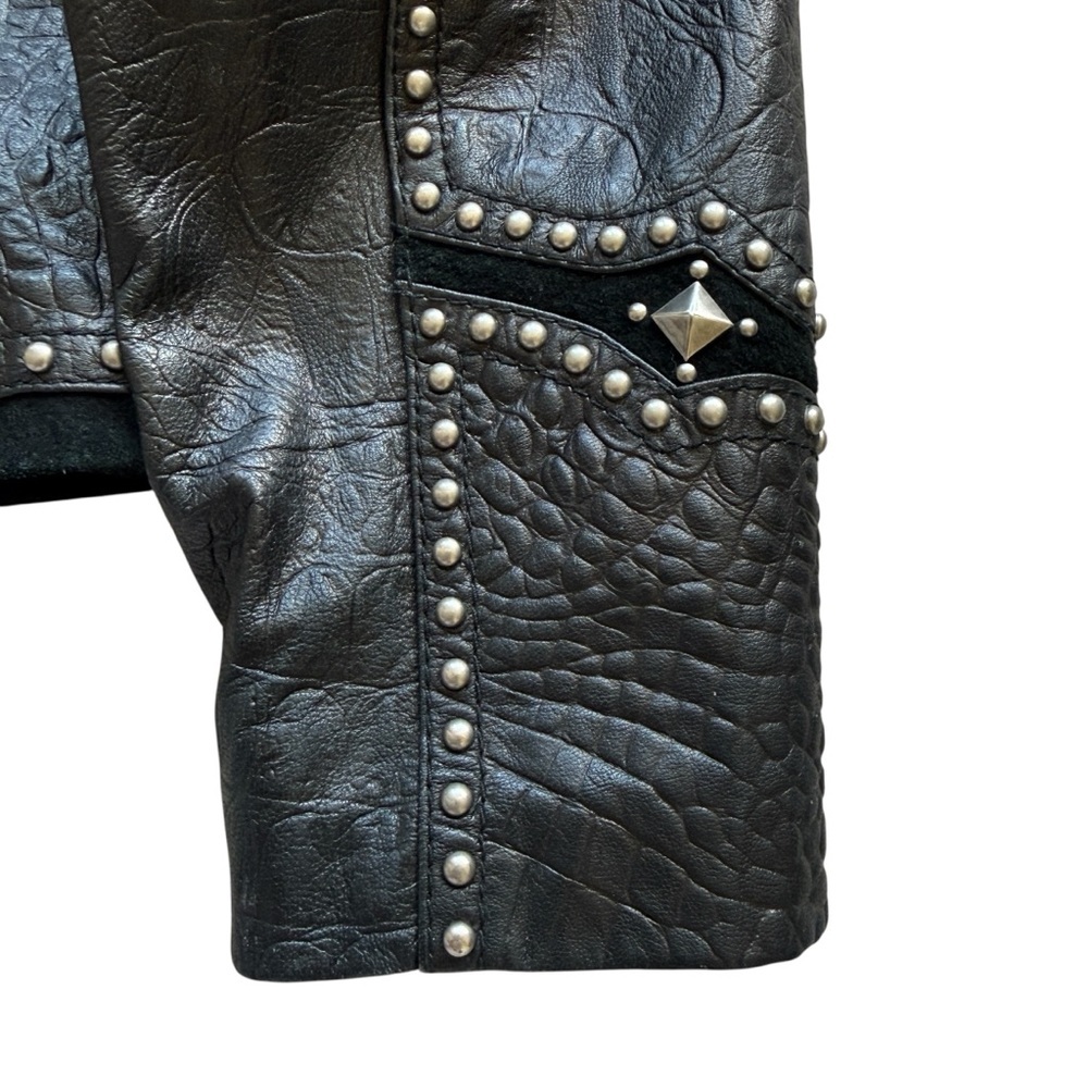 VTG Cripple Creek Studded Leather Jacket XL Western Croc Embossed Biker Rocker - Picture 11 of 16
